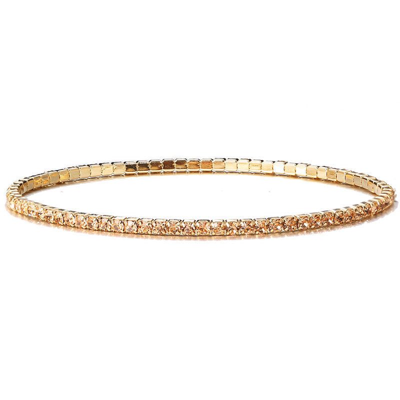 Simple Multicolor Rhinestone Elastic Bracelet 2mm Bling Chain