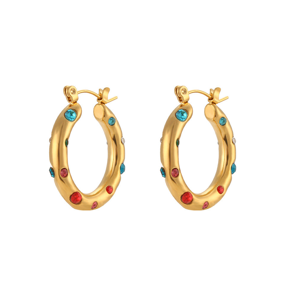 Vintage Color Block Zircon Inlay 18K Gold Plated Stainless Steel Jewelry Set