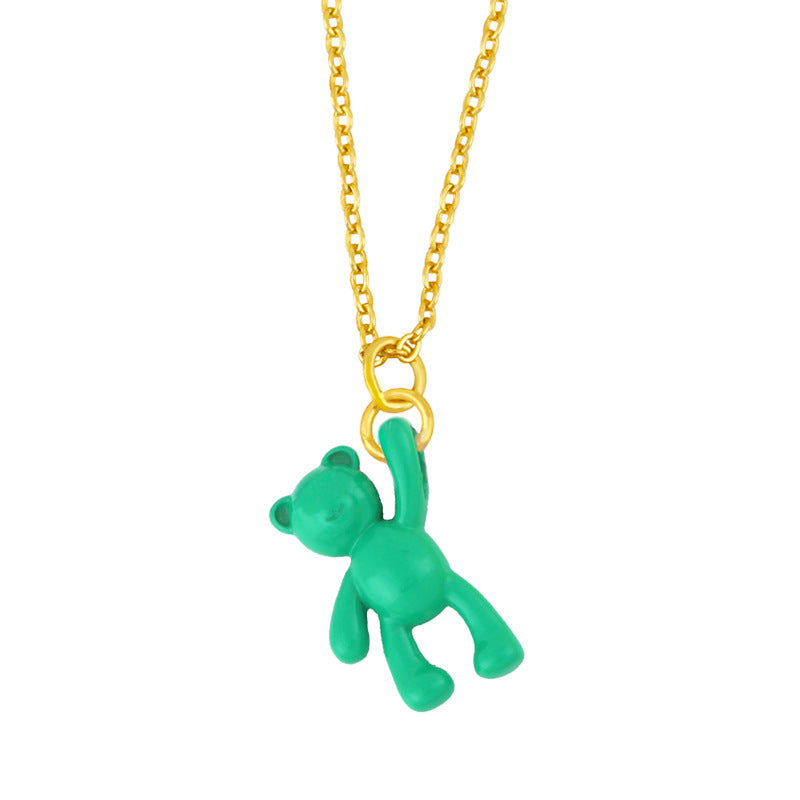 Simple Solid Color Bear Pendant Copper Necklace with Colorful Enamel Chain