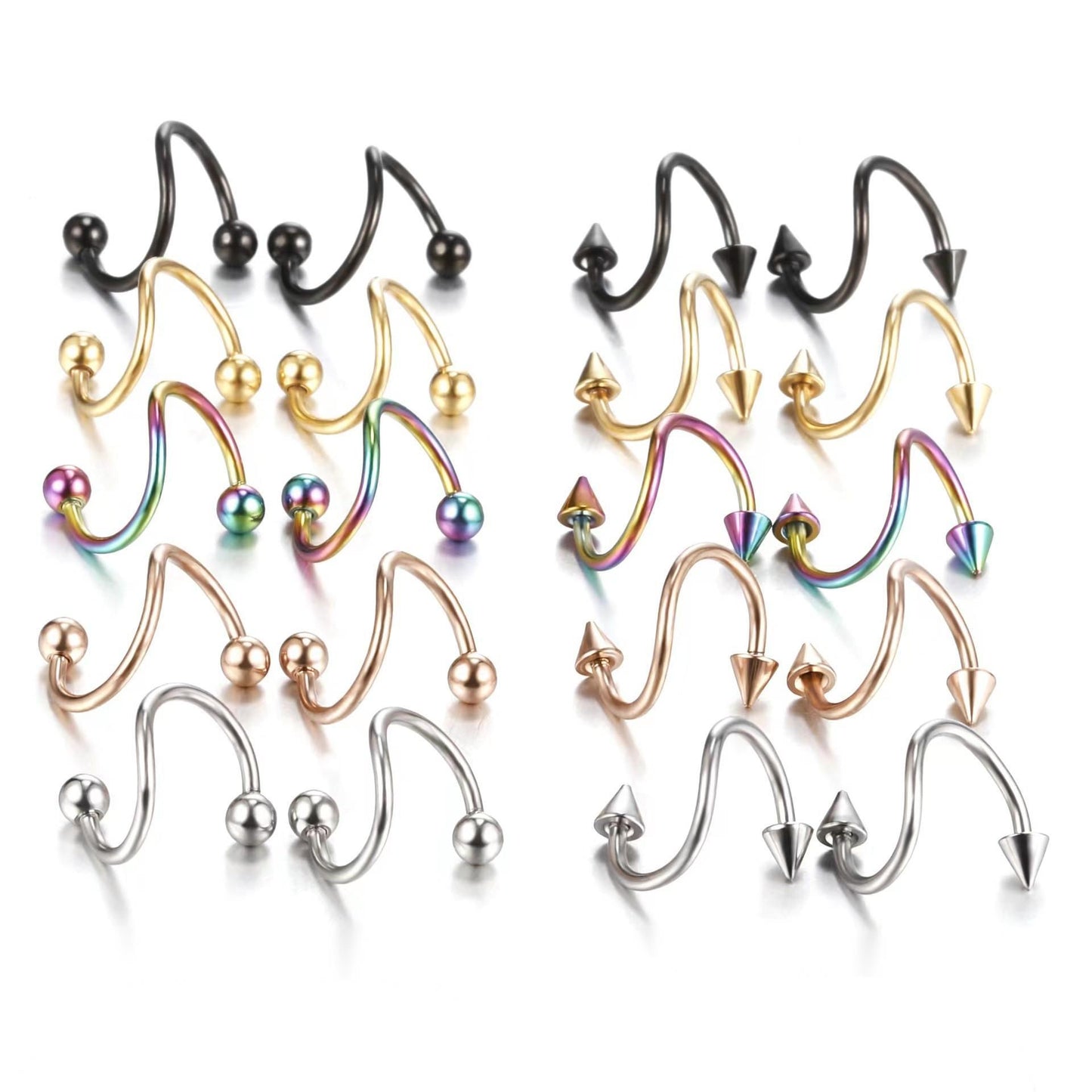 Geometric Stainless Steel S-Shaped Lip and Nose Ring Piercing Jewelry