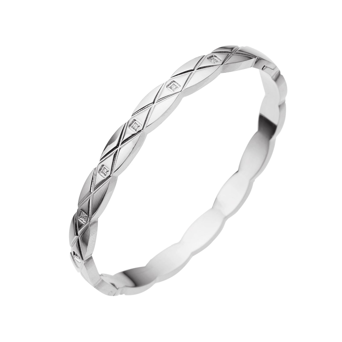 Simple Heart Shape Diamond Gold-Plated Titanium Steel Bangle Bracelet