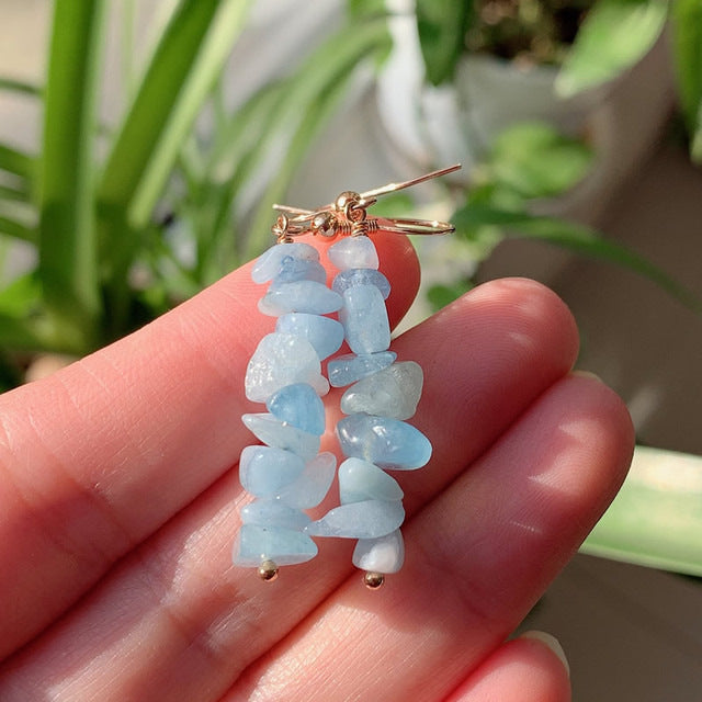 Retro Irregular Natural Crystal Stone Drop Earrings