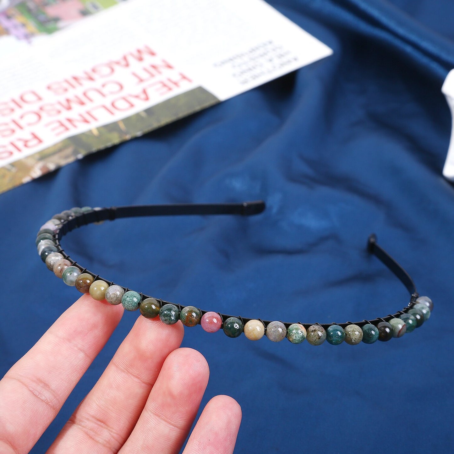 Women's Minimalist Color Block Beaded Crystal Hairband
