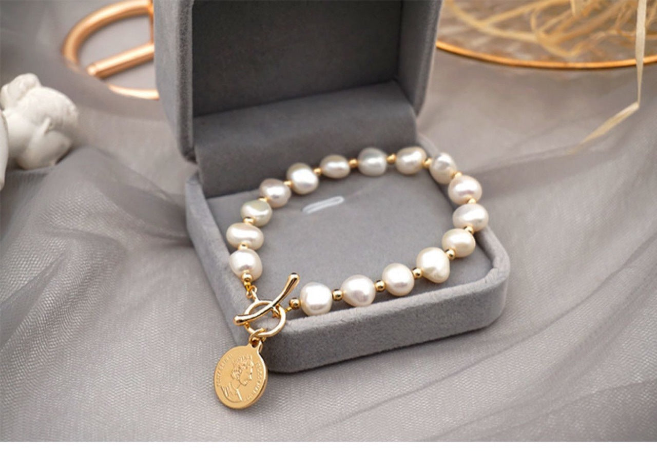 Fashion Minimalist Freshwater Pearl Titanium Steel Bracelet