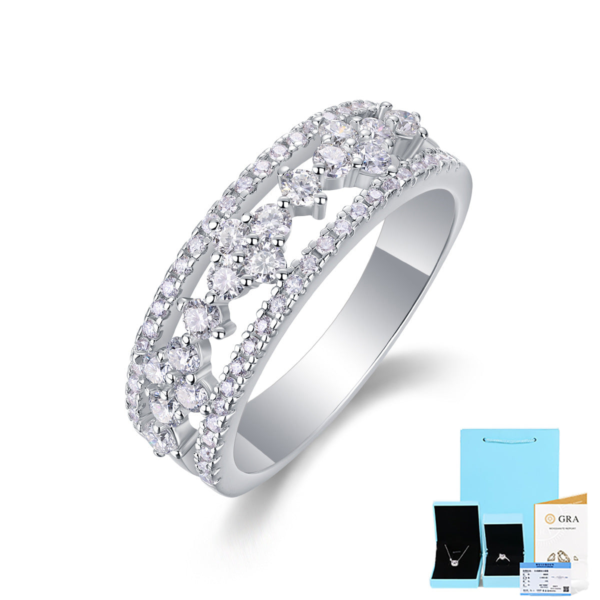 Sterling Silver White Gold Plated Moissanite Pave Band Ring