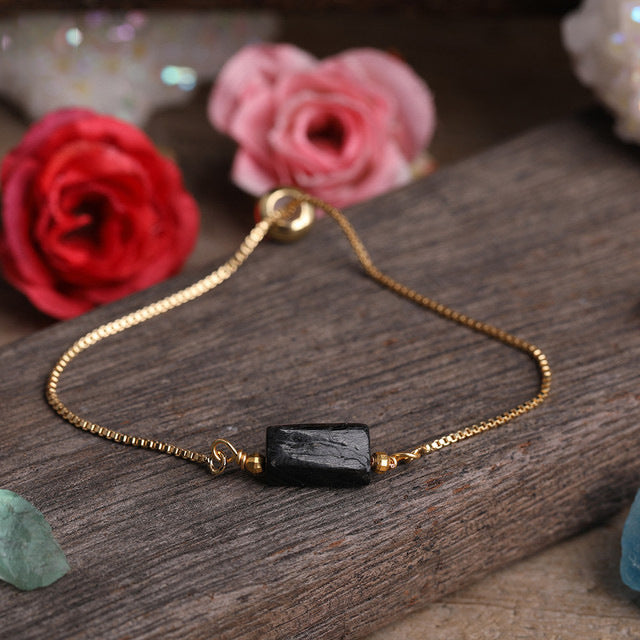 Simple Irregular Agate Prism Stone Metal Chain Adjustable Bracelet for Women