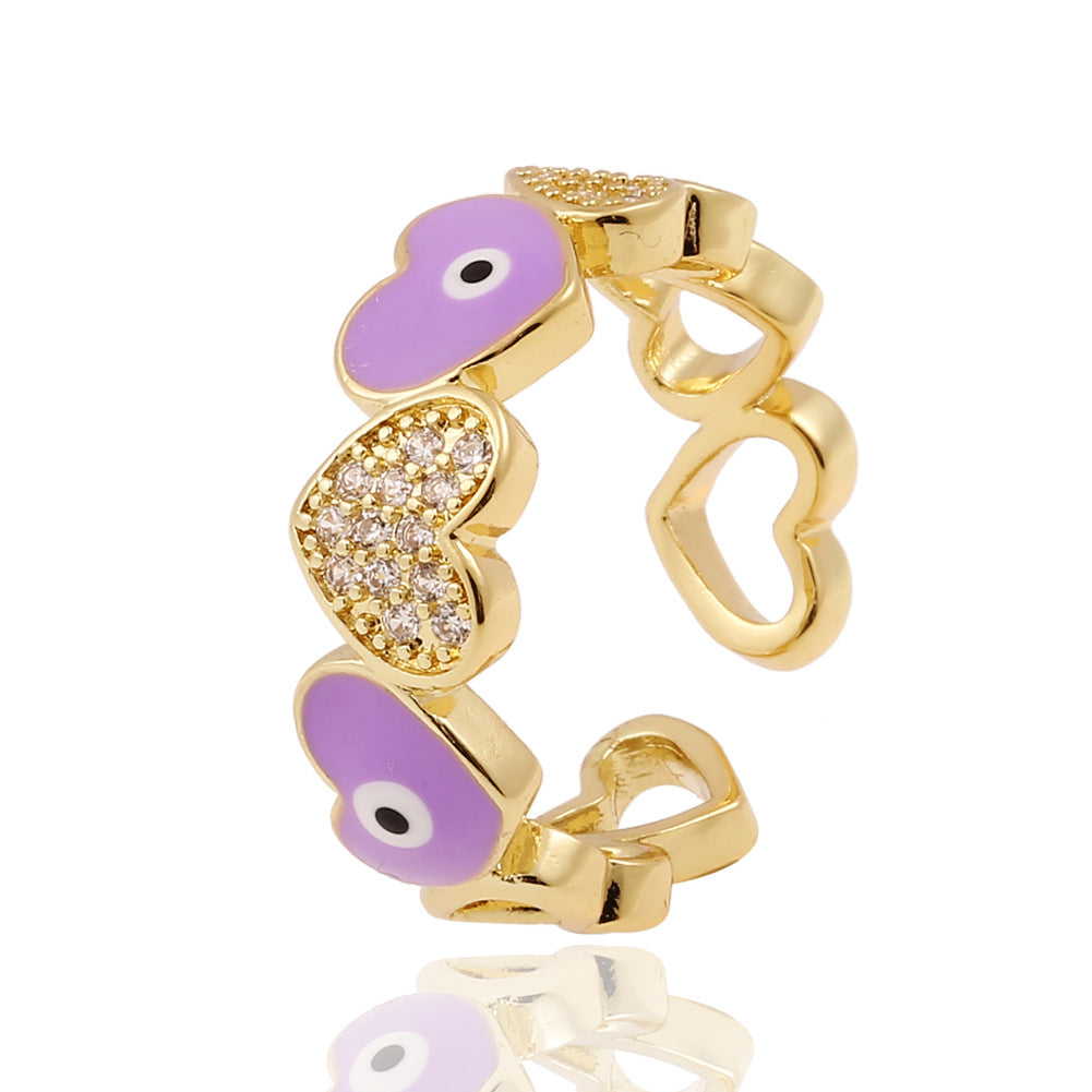 Copper Zircon Heart-Shaped Evil Eye Ring