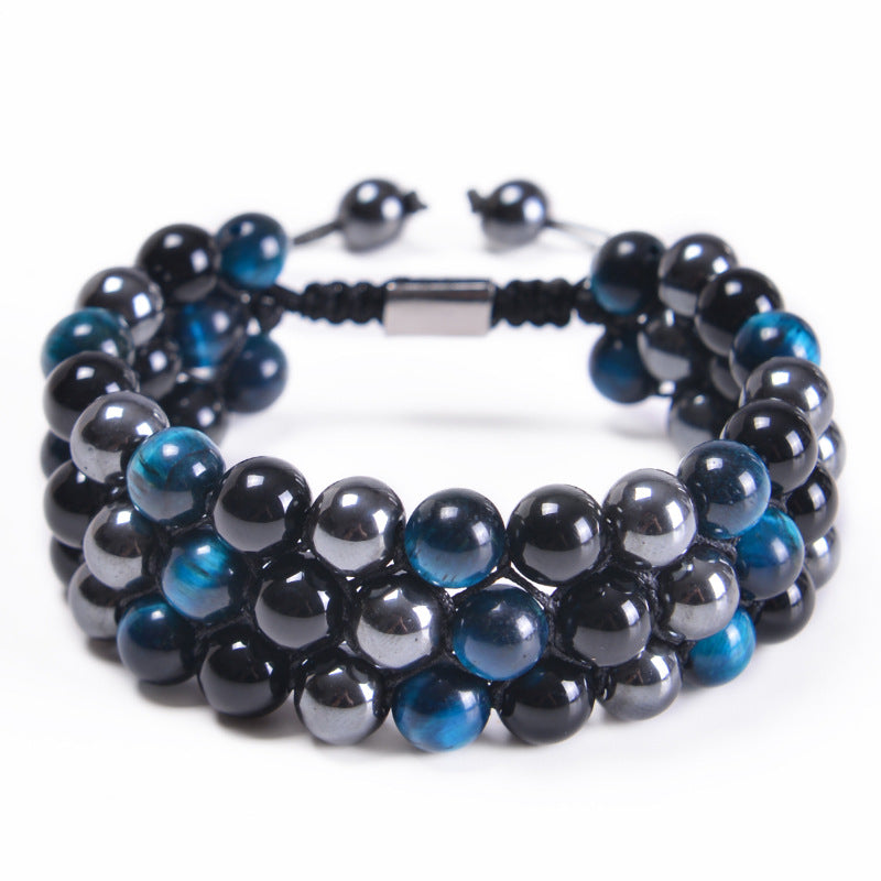 Fashion Natural Agate and Tiger Eye Beaded Adjustable Unisex Bracelet