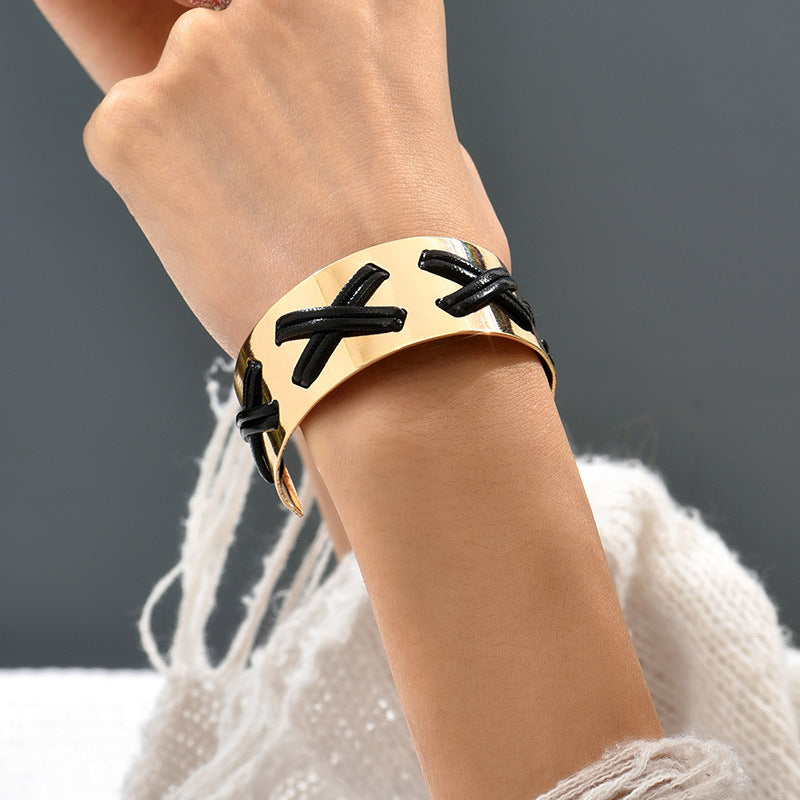 Punk Geometric Alloy Open Cuff Bracelet for Women