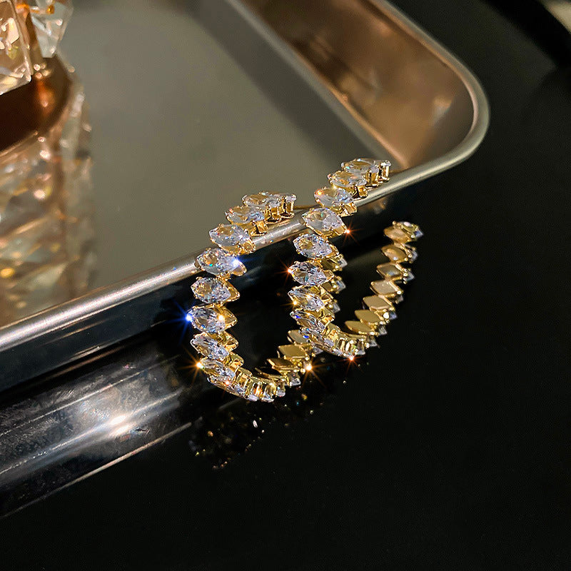 Retro Rhinestone Geometric Hoop Earrings 925 Silver Needle Luxury Statement Jewelry