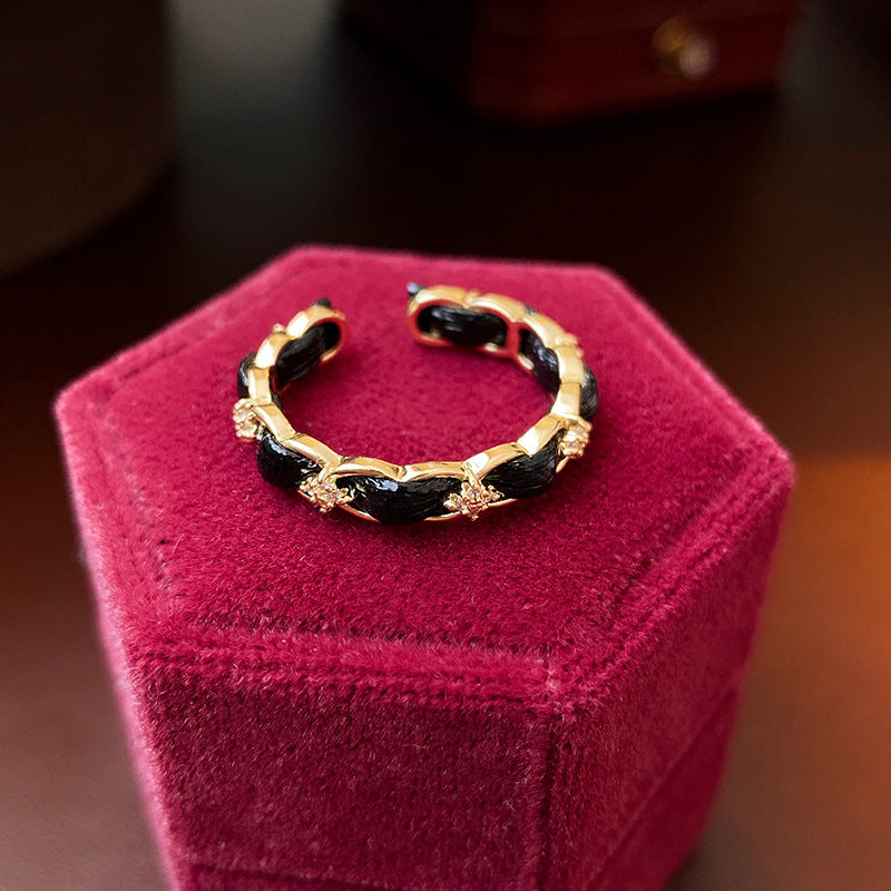 Fashion Heart & Bow Knot Zircon Adjustable Copper Ring