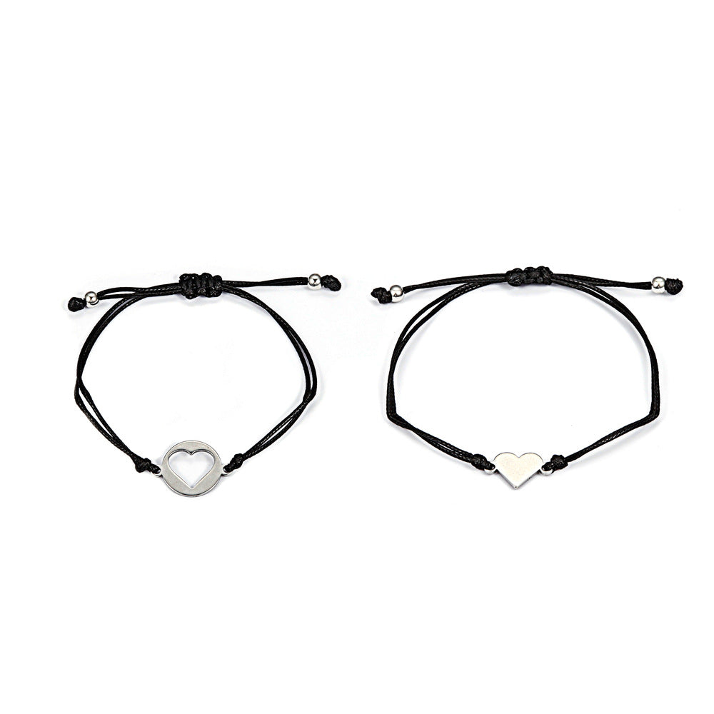 Stainless Steel Hollow Sun Moon Butterfly Adjustable Couple Bracelet Set