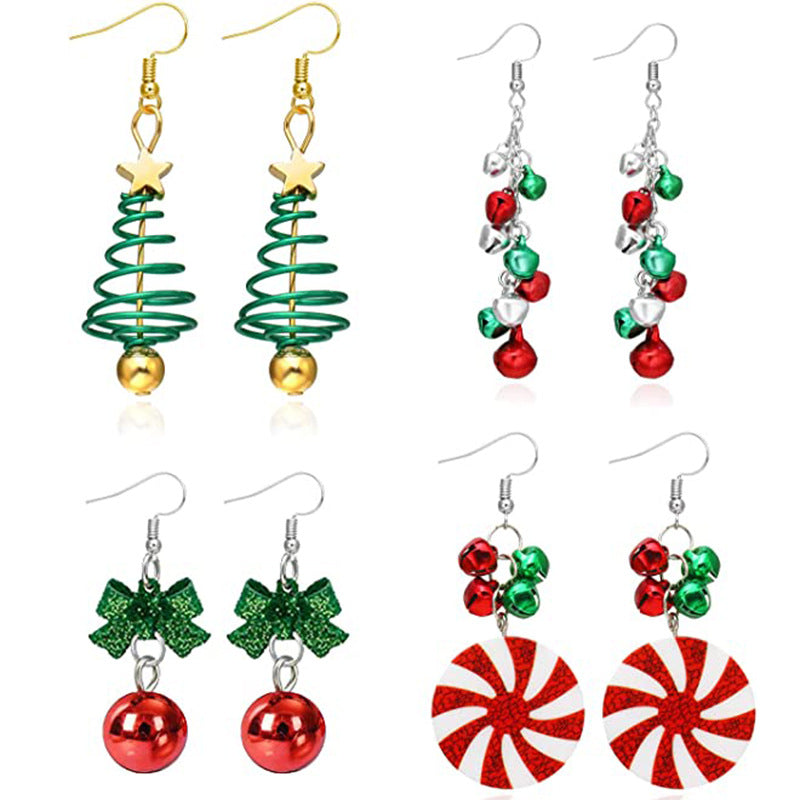 Geometric Enamel Christmas Tree Alloy Earrings Set for Women