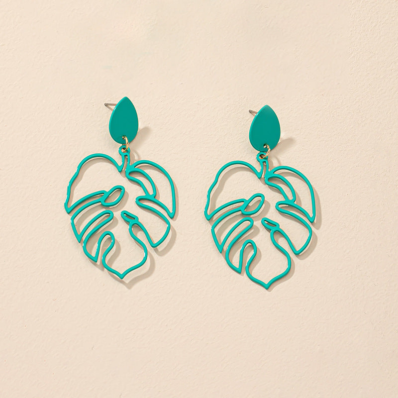 European Retro Hollow Leaf Alloy Earrings for Women