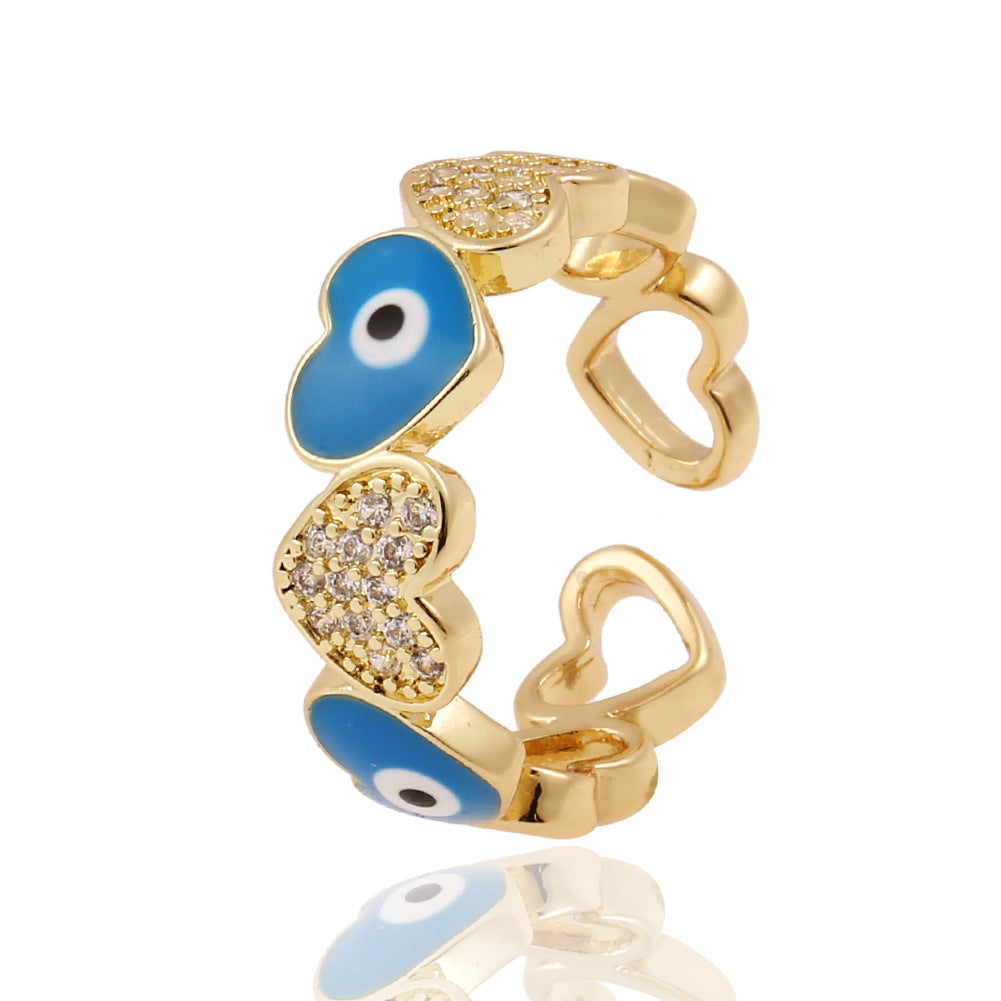 Copper Zircon Heart-Shaped Evil Eye Ring