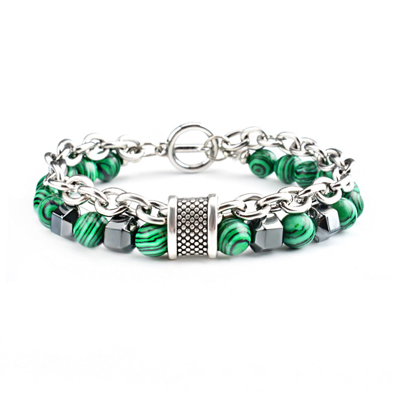 Retro Geometric Alloy Malachite Men's Beaded Bracelet