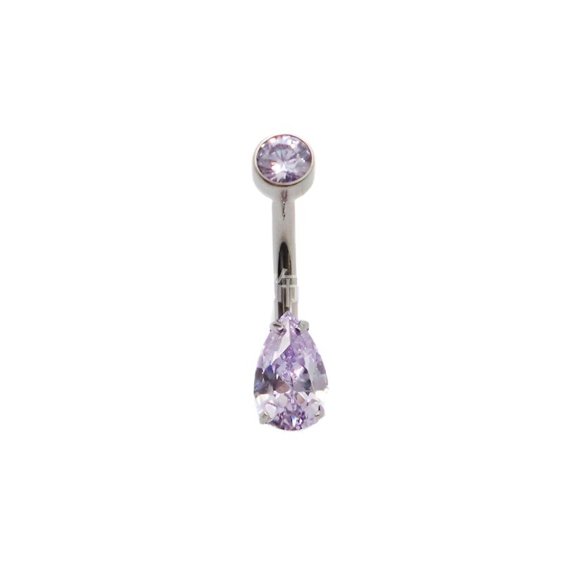 Solid Color Pure Titanium Zircon Inlay Teardrop Belly Ring