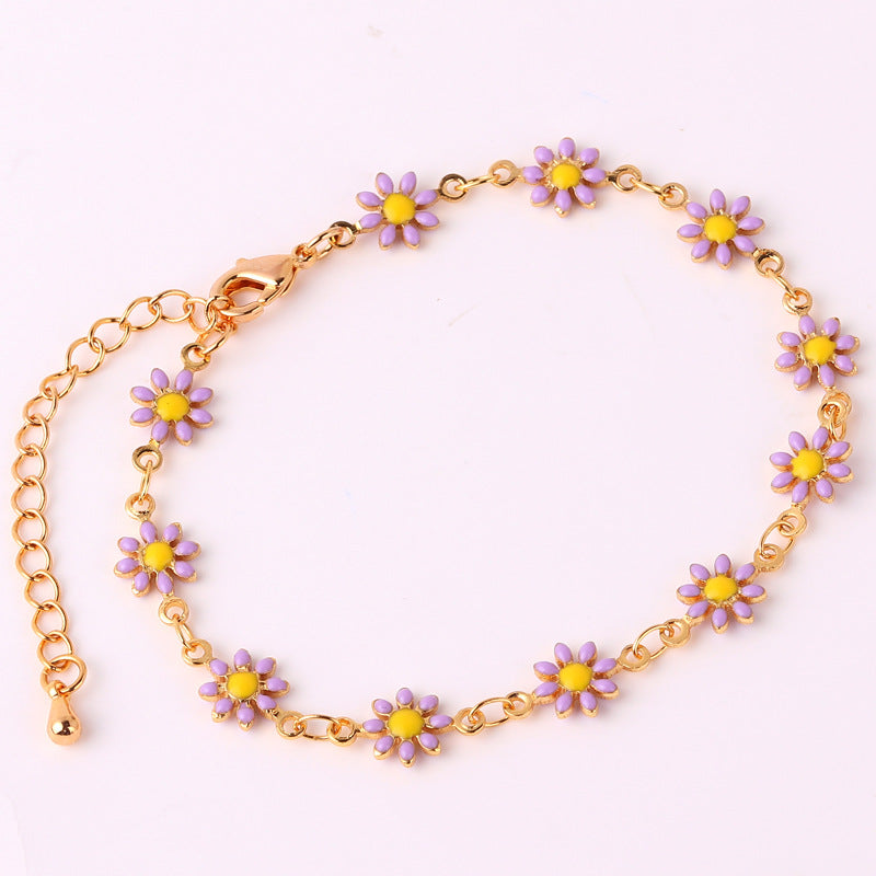 Fashion Daisy Enamel Flower Necklace and Bracelet Set - 18k Gold Plated