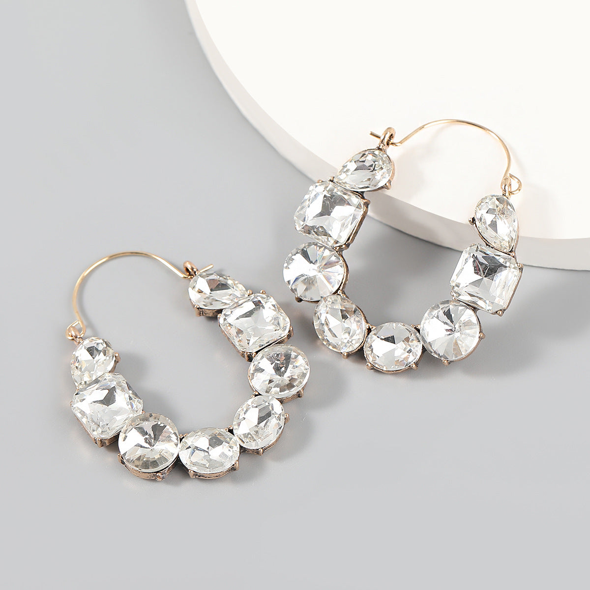 Geometric Rhinestone Inlaid Alloy Statement Earrings