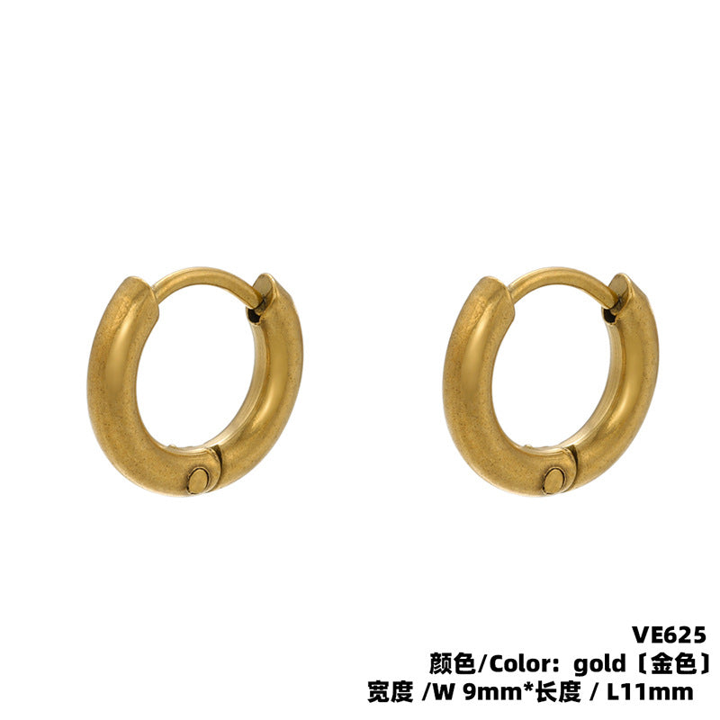 Fashion Solid Color Stainless Steel Hoop Earrings with Bead Accent