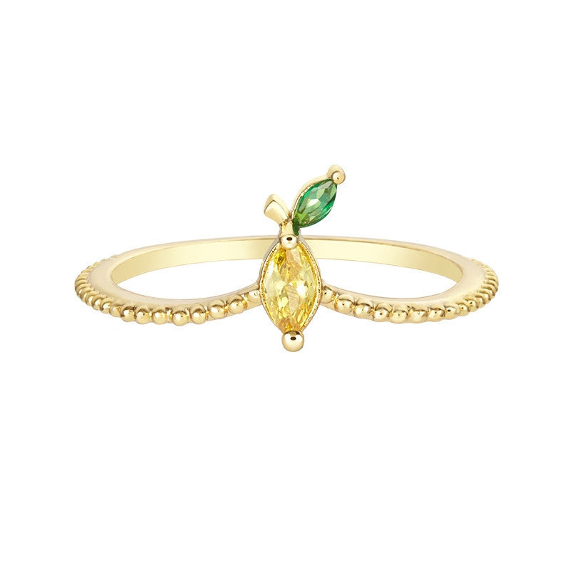 Colorful Zircon Cherry Peach Tropical Fruit Rings in Gold Plated Copper