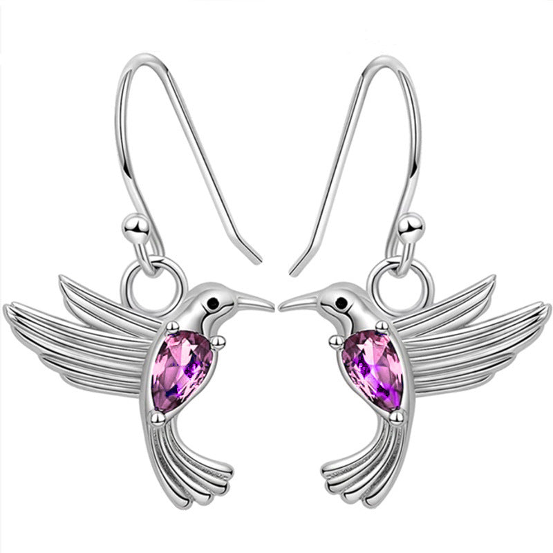 1 Pair Fashion Hummingbird Zirconia Earrings for Mother's Day