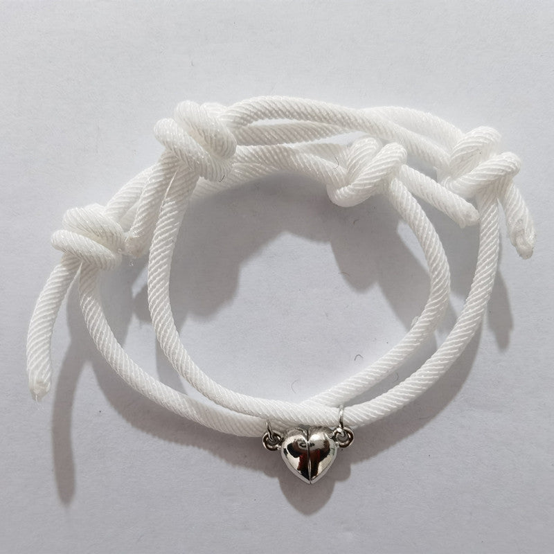 Simple Alloy Heart Magnetic Couple Bracelet Set