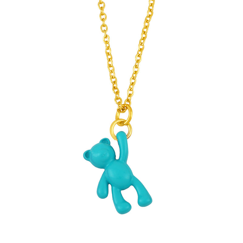 Simple Solid Color Bear Pendant Copper Necklace with Colorful Enamel Chain