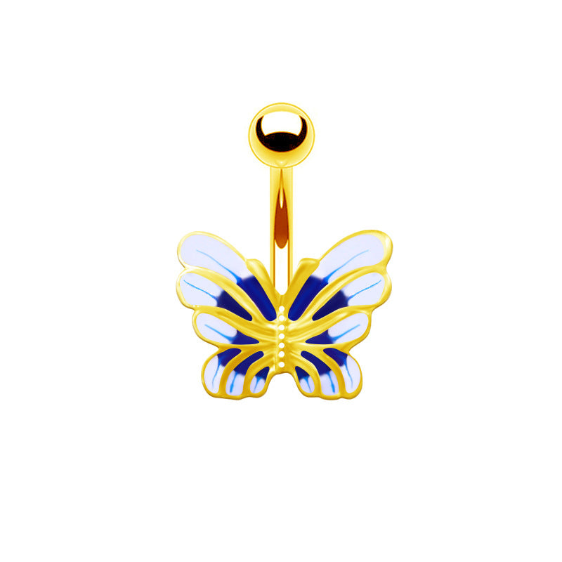 Sunflower Heart Butterfly Zircon Belly Ring in White Gold Plated Stainless Steel