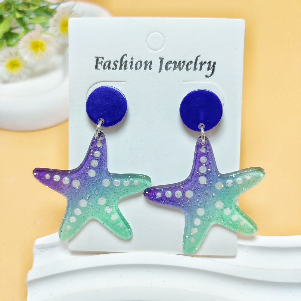 Marine Style Starfish and Shell Acrylic Drop Earrings