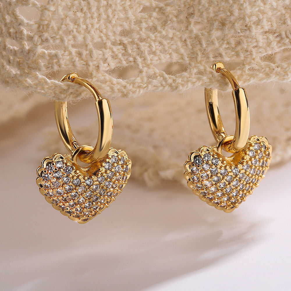 1 Pair Minimalist Heart Shape Zircon 18K Gold Plated Drop Earrings
