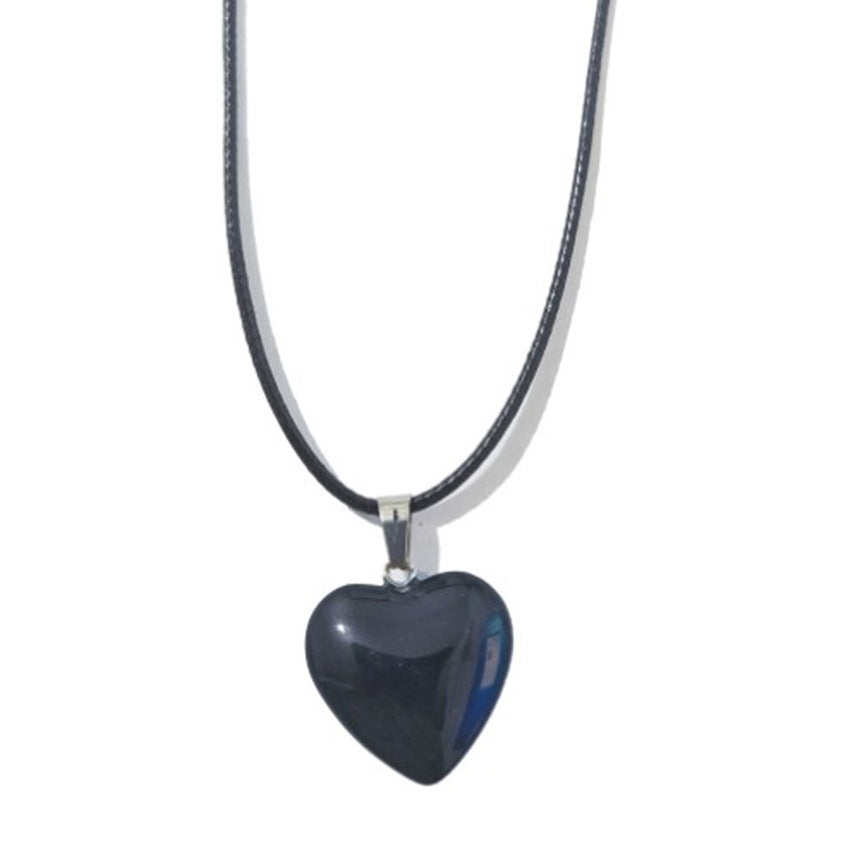 Simple Heart-Shaped Natural Stone Carved Pendant Necklace