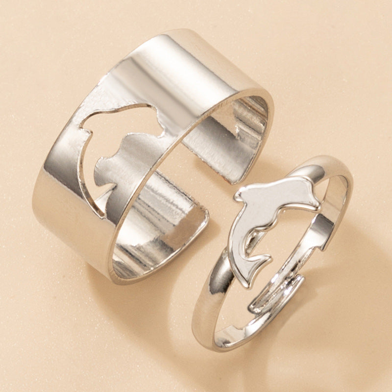 Simple Heart & Butterfly Adjustable Ring Set - Creative Hollow Punk Style Couple Rings