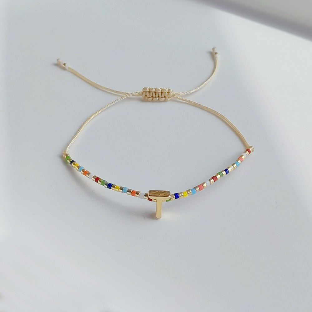 18K Gold Plated Bohemian Miyuki Beaded Adjustable Letter Bracelet for Women