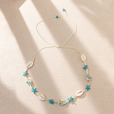 Casual Ocean Starfish Shell Adjustable Necklace and Bracelet Set