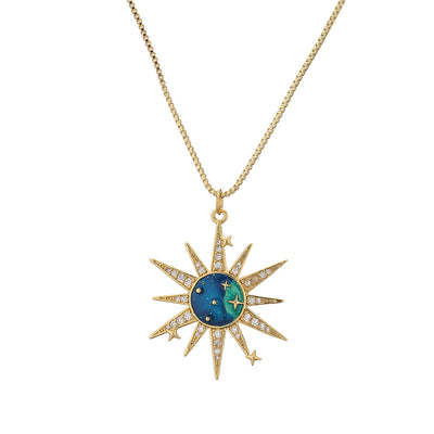 Cute Planet Zircon Inlay Copper Pendant Necklace