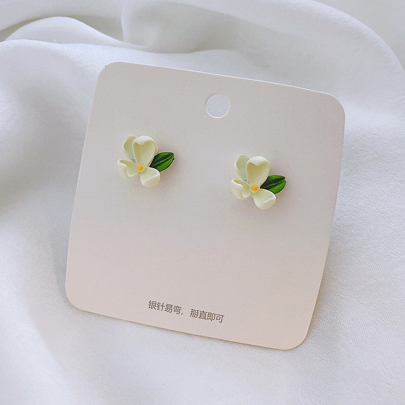 Fairy Leaf Flower Opal Zircon Earrings with Imitation Pearl and Green Tulip Tassel Design