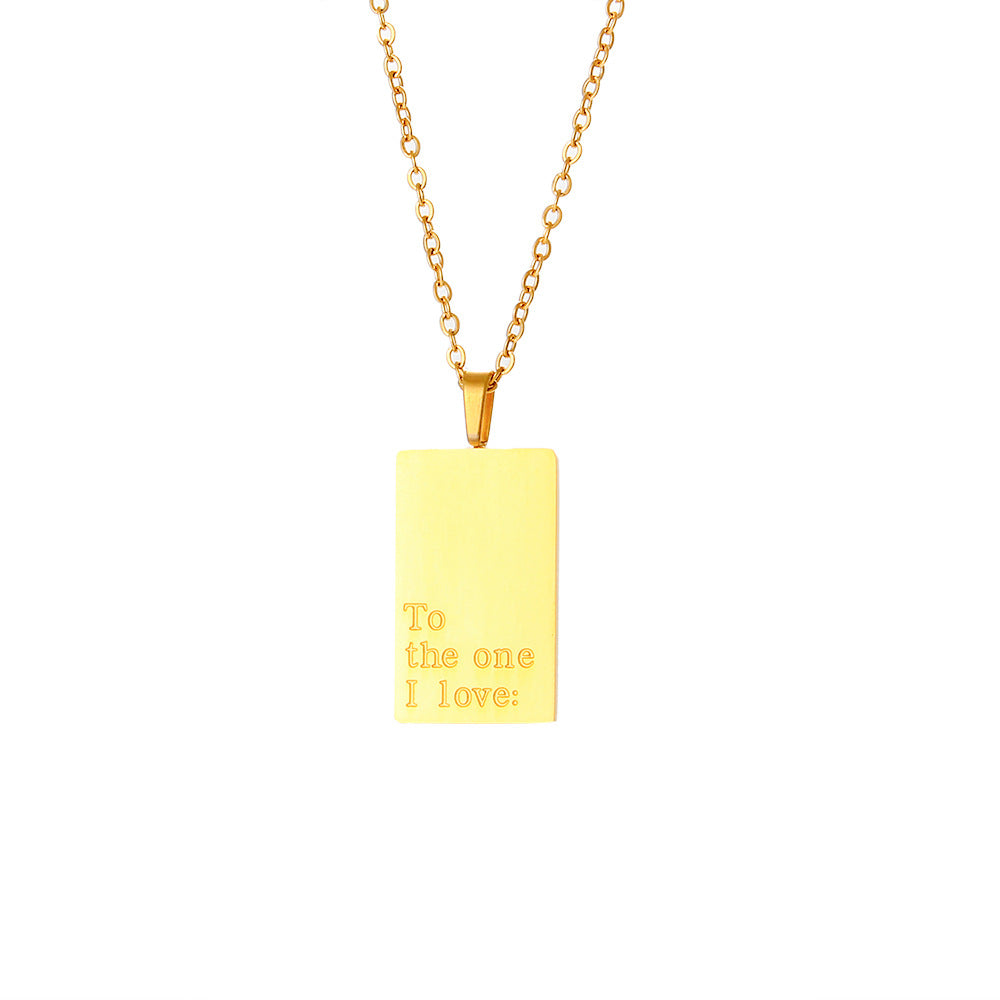 Retro Square Letter Pendant 18k Gold Plated Stainless Steel Necklace