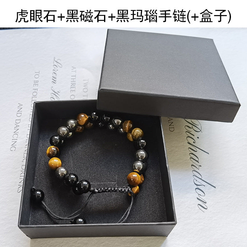 Fashion Natural Agate and Tiger Eye Beaded Adjustable Unisex Bracelet