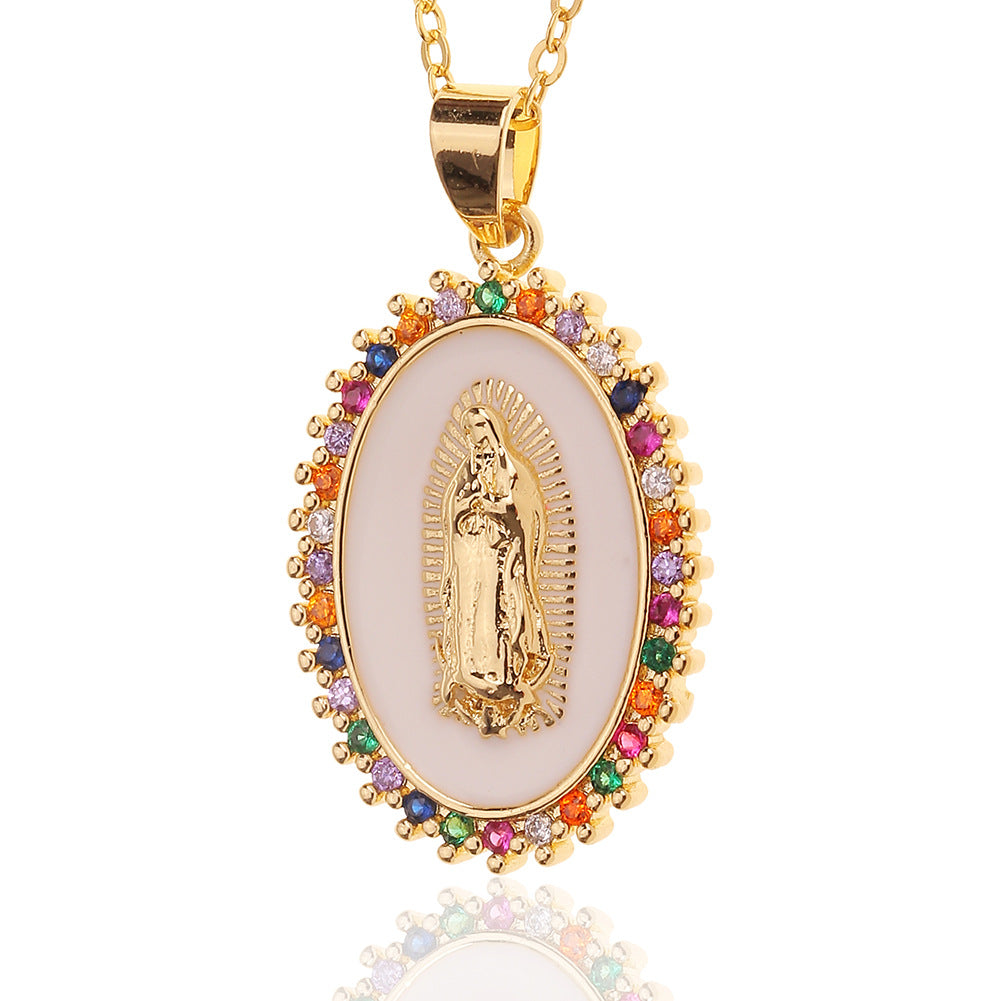 Gold-Plated Copper Virgin Mary Pendant Women's Religious Necklace
