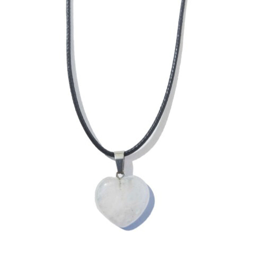 Simple Heart-Shaped Natural Stone Carved Pendant Necklace