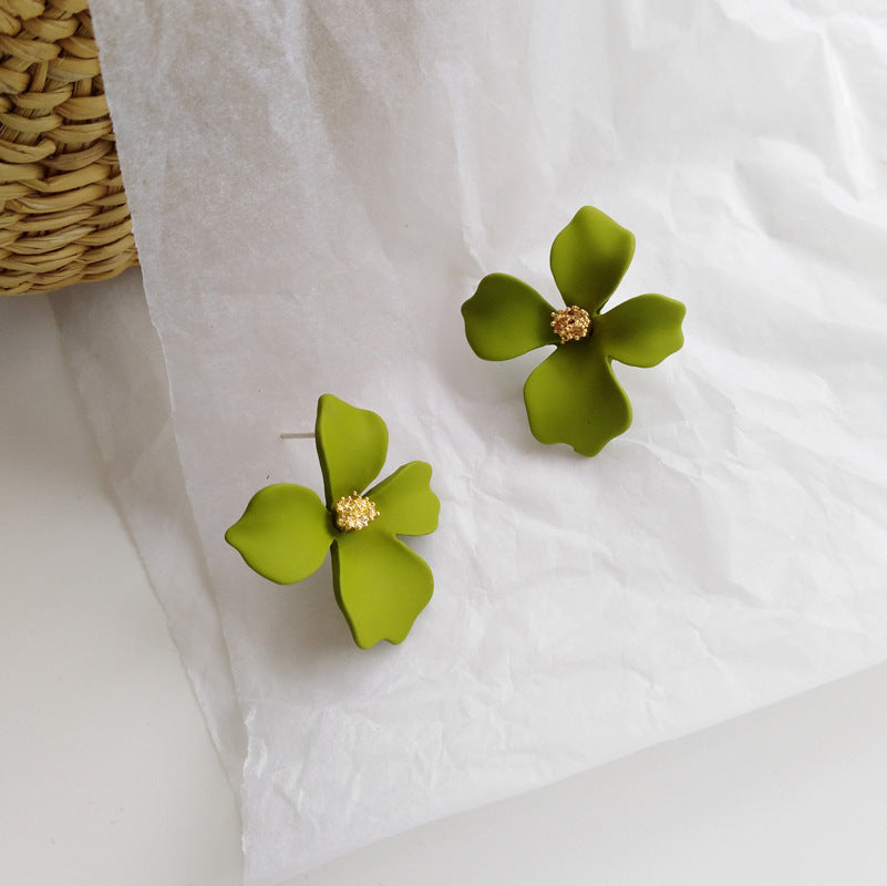 Sweet Camellia Purple Alloy Plated Ear Studs with 925 Silver Needle
