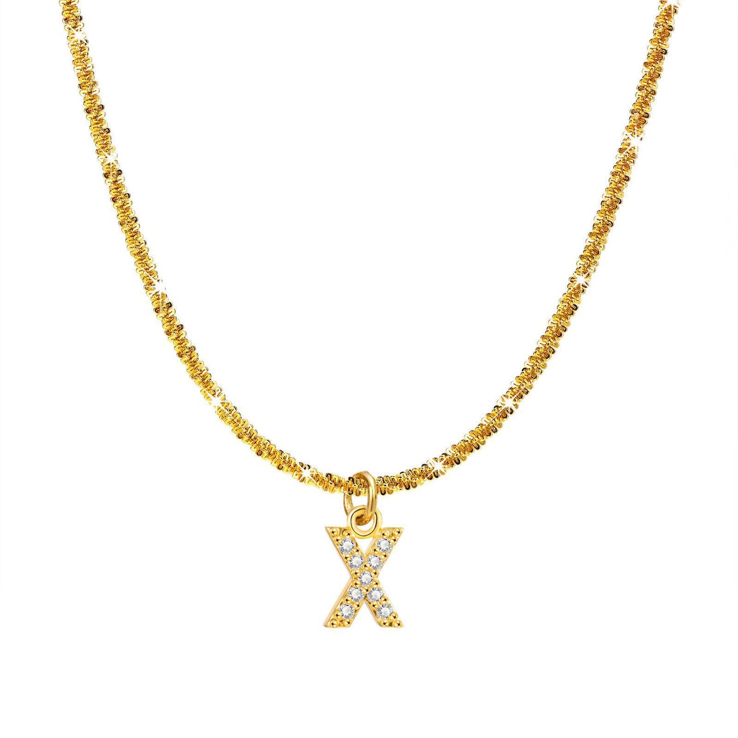 IG Style 18K Gold Plated Zircon Letter Pendant Necklace with Snowflake Chain