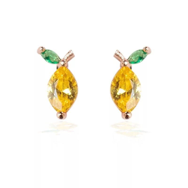 Fashion Fruit Zirconia Copper Earrings - 18k Gold Plated Studs for Women
