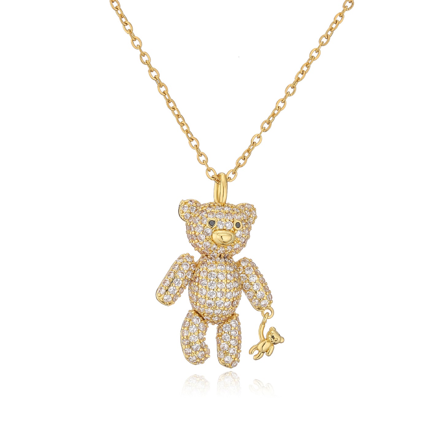 Full Zircon Bear Pendant Necklace Copper Micro Inlaid Cute Design
