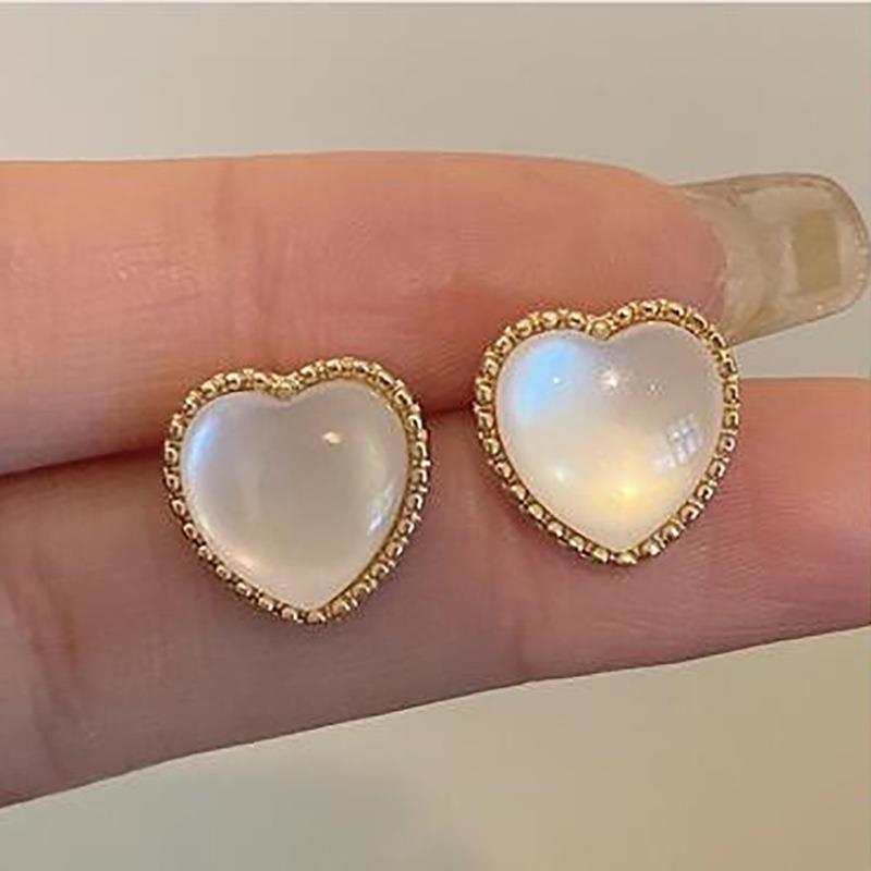 Creative Retro Pearl Heart Drop Earrings - Double Layer Alloy Design
