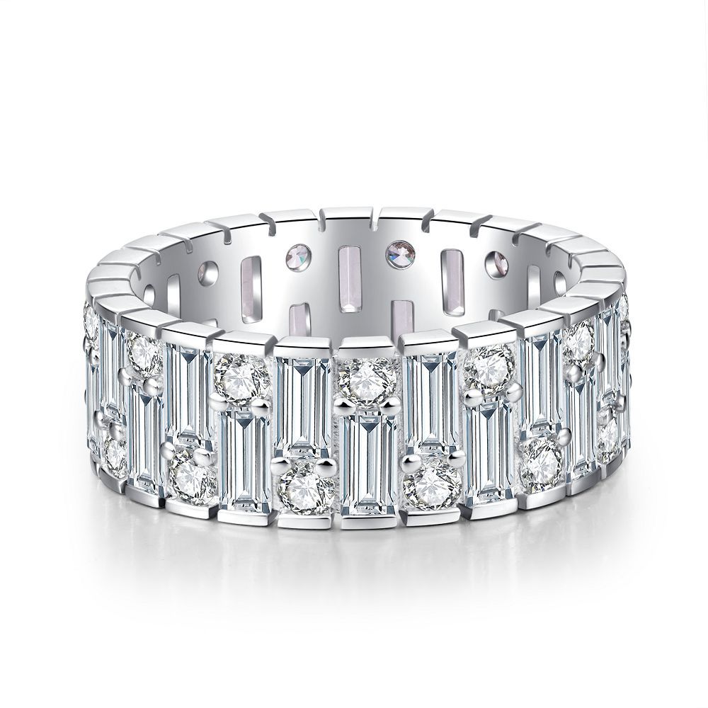 Geometric Sterling Silver Zircon Couple Rings - Unique Design, Non-Tarnish
