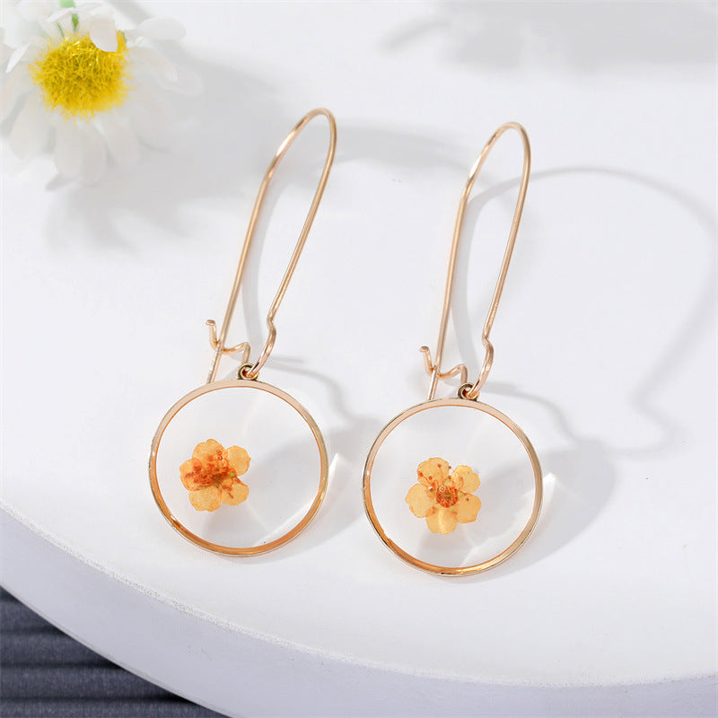 New Creative Geometric Dried Flower Epoxy Pendant Earrings