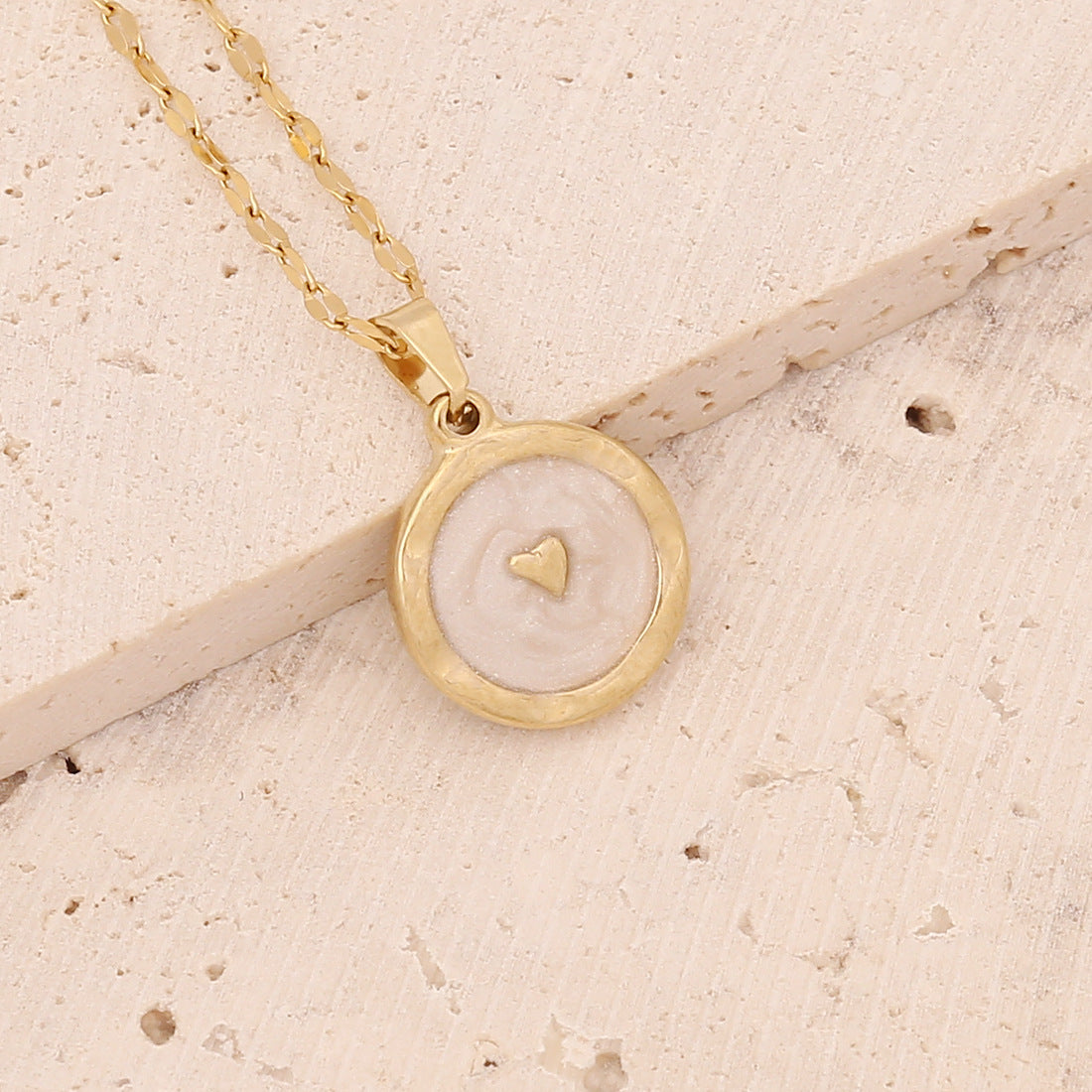 Geometric Owl Heart Stainless Steel Pendant Necklace with Zircon Inlay