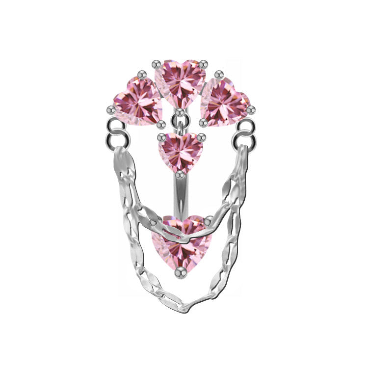 Simple Heart Butterfly Bow Knot Rhinestone Zircon Belly Ring in White and Gold Plated Stainless Steel